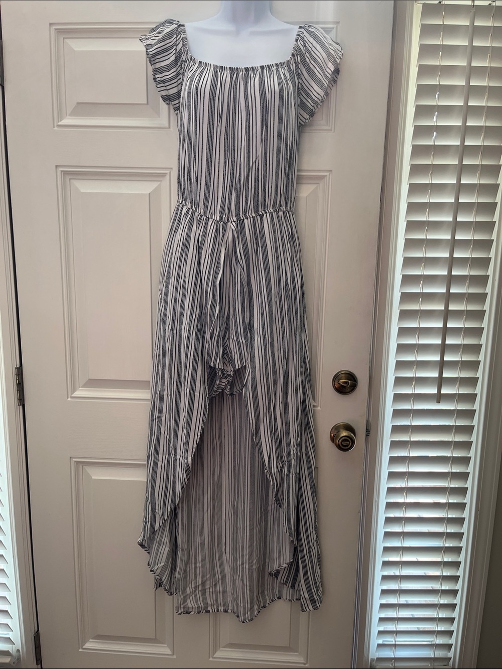 EUC Black and White Striped Romper with Skirt (L)